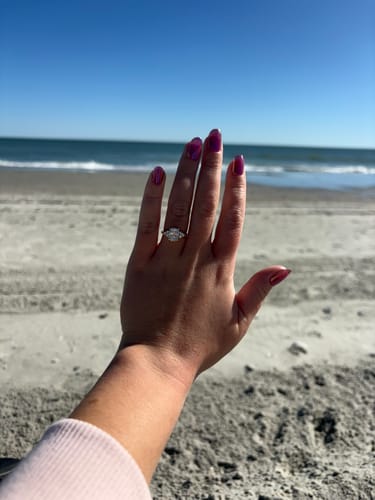Customer photo review of Kiera 2 Carat Elongated Cushion Cut Vintage Inspired Moissanite Diamond Ring in 14k Yellow Gold