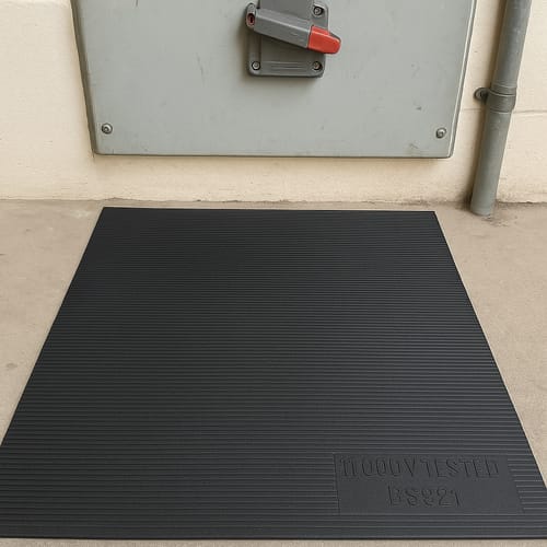 Customer photo review of Standard Electrical Switchboard Matting - Fine Ribbed Rubber, 11,000V Tested, Anti-Slip Surface Cloth Impression Low Maintenance BS921 Certified