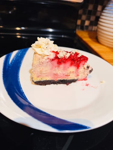 Customer photo review of White Chocolate Raspberry Cheesecake