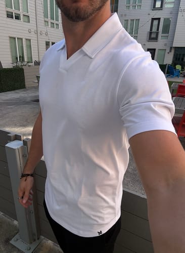Customer photo review of Short Sleeve V-Polo: Arctic White