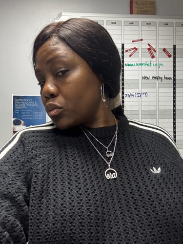 Customer photo review of Silver Era Drop Hoops