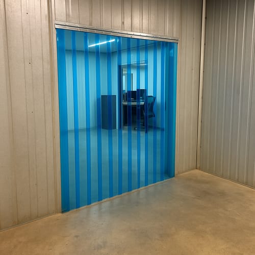 Customer photo review of Transparent Blue Strip Curtains Kit – Hook-On, Energy-Saving, Colourful PVC, Custom Sizes, Office/Workspace Privacy, UV-Resistant, Easy Access