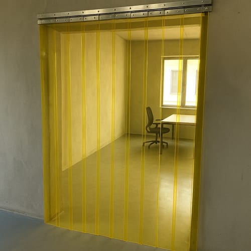Customer photo review of Transparent Yellow Strip Curtains Hook On Kit Colourful, Energy-Saving PVC for Offices & Workspaces Includes Stainless Steel Rails & Prepped Strips