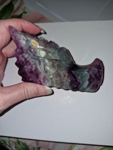 Customer photo review of Rainbow Fluorite Dragon Head Carving