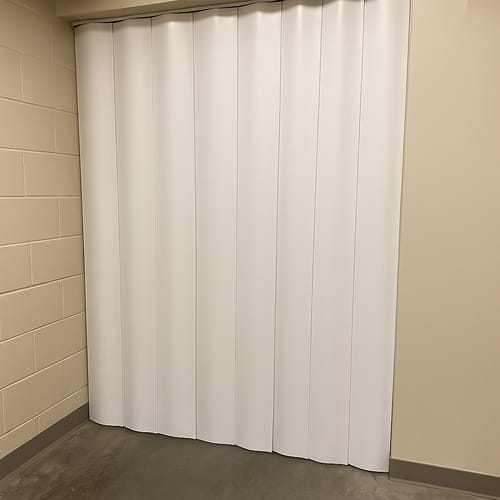 Customer photo review of Opaque Solid White PVC Strip Cut to Size – Full Curtains, Marker Strips, Non-See-Through, 200mm/300mm Widths, 50m Roll – Ideal for Privacy & Safety