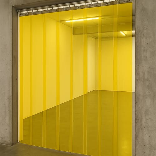 Customer photo review of Transparent Yellow Exhibition Strip Curtains - Creative, Flexible, Easy Access for Galleries & Events, Includes Stainless Steel Rails, PVC Strips