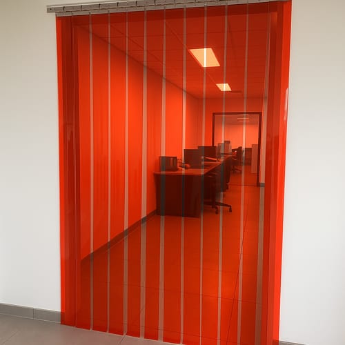 Customer photo review of Transparent Red Creative Interior Strip Curtains (Hook-On) - Energy-Saving Colourful PVC Screen for Offices & Workspaces Easy to Install