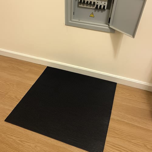 Customer photo review of Black Fine Ribbed Electrical Matting 11,000V Tested Anti-Slip Low Maintenance Safety Mat for Switchboards, Sold Per Linear Metre