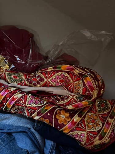 Customer photo review of Dark Red/Beige Satin Maleka Full Embroidered Thobe