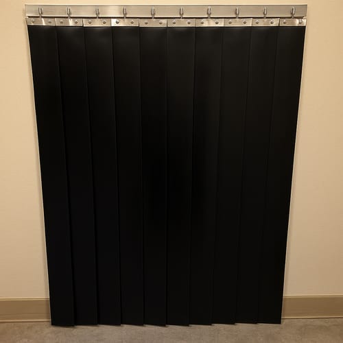 Customer photo review of Abattoir Blackout Strip Curtains, Solid Black PVC, Hook-On Rail Kit, 430-Grade Stainless Steel Privacy & Hygiene Screen Easy Install All Sizes Nominal