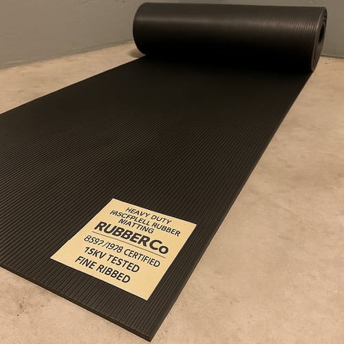 Customer photo review of Heavy Duty Electrical Rubber Matting by Rubber Co - BS921/1976 Certified, 15kV Tested, Fine Ribbed, Anti-Slip, SBR/NR, Custom Cut Lengths