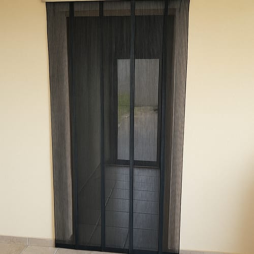 Customer photo review of Fly Mesh Insect Strip Curtains – Easy-Fit Hook-On Kit with Stainless Steel Rails, Hygienic Black Mesh Strips for Pedestrian Doorways, 1mm Hole Size