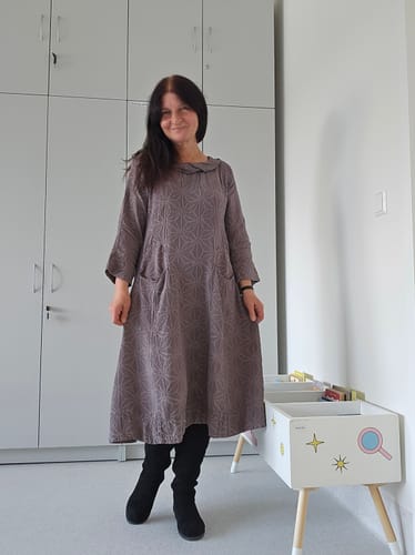 Customer photo review of Hooded Textured Mocha Pure Silk Dress