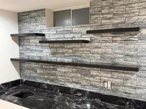 Customer photo review of Black & White Maple Floating Shelves
