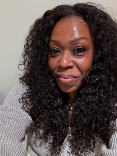 Customer photo review of CurlyMe Pre-bleached Wear Go Glueless Wig 7x5 Pre-cut HD Lace Burmese Curly Human Hair