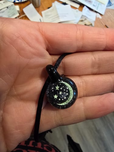 Customer photo review of Moon and Stars Hologram Pendant with Infused Cremation Ash