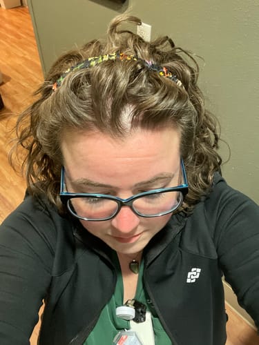 Customer photo review of Midnight Blooms Comfort Curve Silk Headband