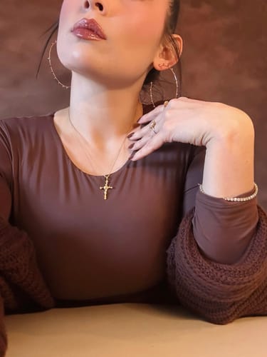 Customer photo review of Floral Cross October Marigold Birth Flower Necklace