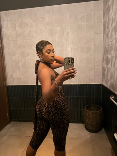 Customer photo review of Burnout Halter Capri Jumpsuit