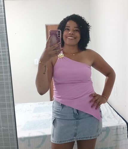 Customer photo review of Wig Nimiane Castanho Luzes Cacheada
