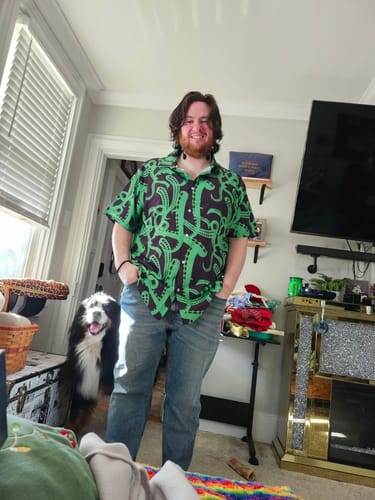 Customer photo review of Tentacles of Cthulhu Green Button Up Shirt