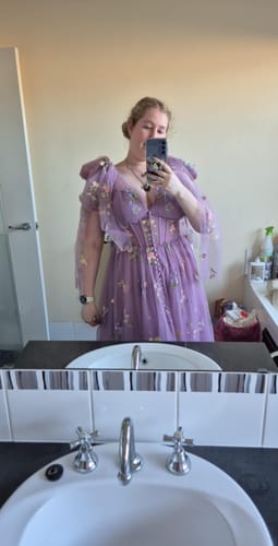 Customer photo review of Infinity Corset Floral Embroidery Dress with Slit