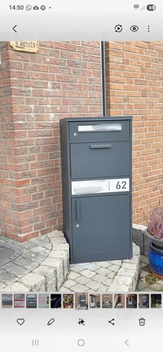 Customer photo review of Paketbox PB1 mit Briefkasten | anthrazit - RAL7016 | personalisiert mit Edelstahl-Schild
