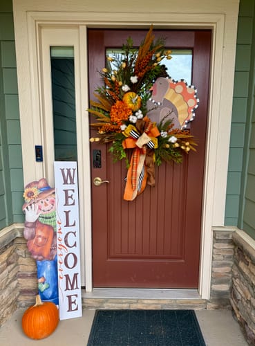 Customer photo review of Gobble til you Wobble Turkey Wreath