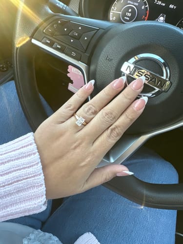 Customer photo review of Jolie 2 Carat Radiant Cut Hidden Halo Lab Grown Diamond Ring in 10k Yellow Gold