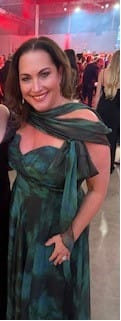 Customer photo review of Strapless Organza Print A-Line Gown