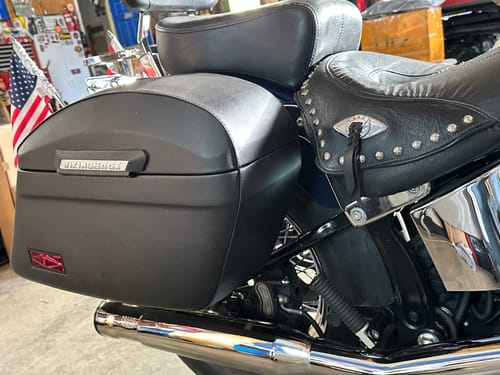 Customer photo review of 44L - Lamellar Stallion Extra Large Leather Covered Motorcycle Hard Saddlebags for Harley Softail Heritage FLSTC/I