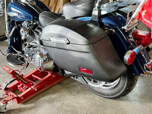 Customer photo review of 44L - Lamellar Stallion Extra Large Leather Covered Motorcycle Hard Saddlebags for Harley Softail Heritage FLSTC/I
