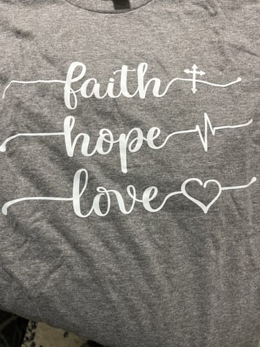 Customer photo review of Faith Hope Love Short Sleeve Shirt