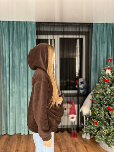 Customer photo review of Teddy Kangaroo Hoodie Carrier - Milky - 2-15 lbs / 1-7 kg (Autumn/Winter)