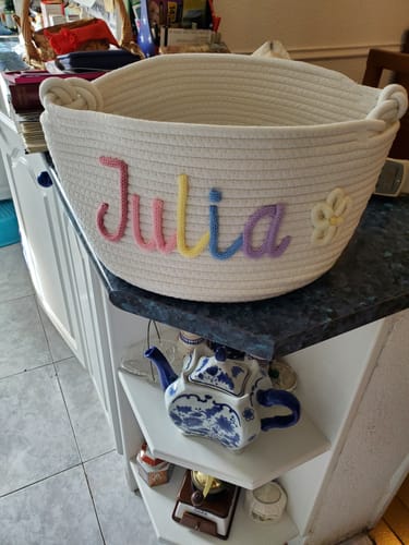 Customer photo review of Baby Knits™ Multicolor Personalized Knitted Basket