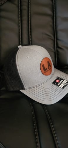 Customer photo review of Custom Leather Patch Trucker Hat - Richardson 112