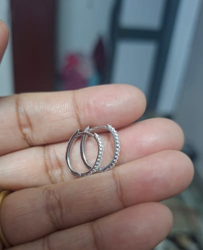 Customer photo review of Silver Zircon Twinkling Hoop Earrings