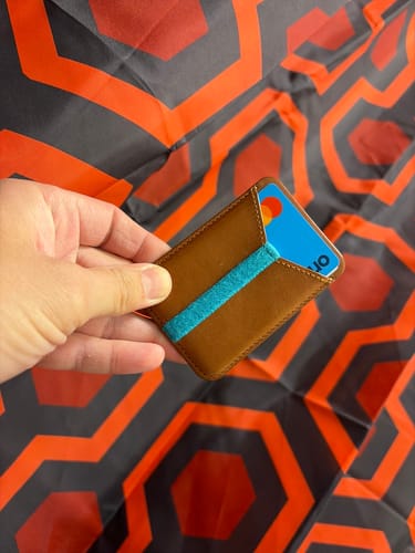 Customer photo review of The Minimalist Full-Grain Leather MagSafe Wallet Card Holder - Saddle Tan