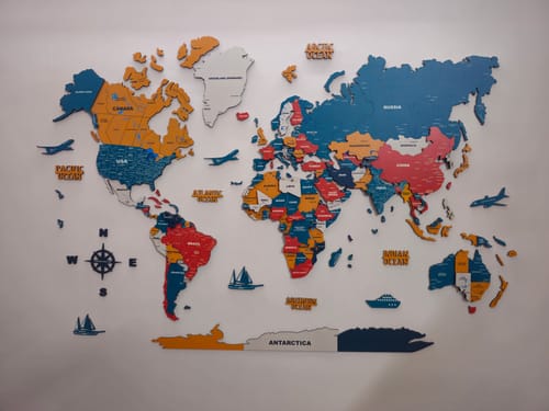 Customer photo review of 3D Pine Wooden World Map for wall