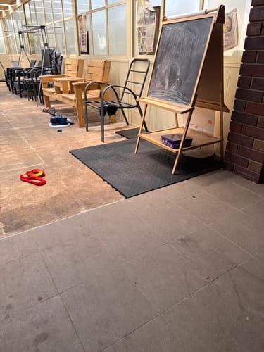 Customer photo review of "SOLID DECK FLOOR TILES" OMG Pro Tiles Interlocking floor tiles.