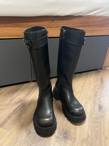 Customer photo review of Buckle Detail Chunky Knee Boots