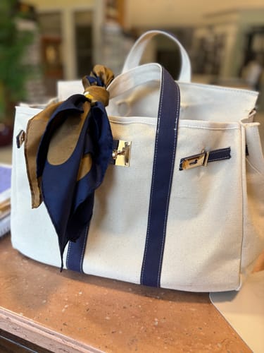 Customer photo review of Boatkin Custom Canvas Contrast Navy Trim Tote Bag