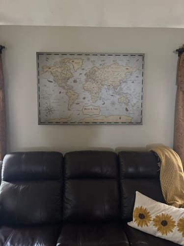 Customer photo review of Pinnable World Journey Map • Vintage Explorer