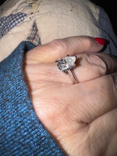 Customer photo review of Solitaire Pear Cut Moissanite Sterling Silver Wedding Promise Engagement Ring