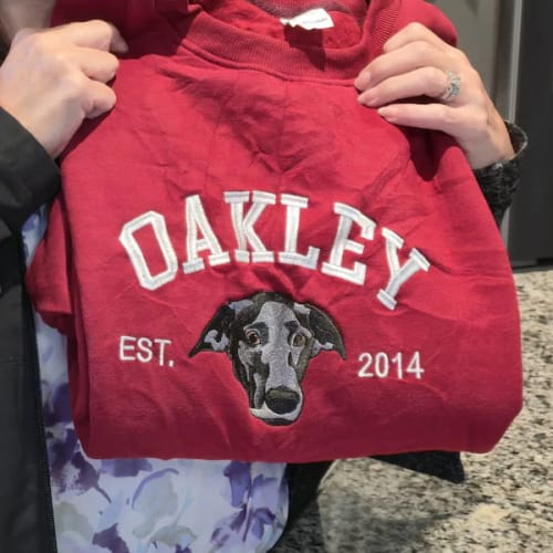 Customer photo review of Custom Embroidered Pet Portrait Sweatshirt