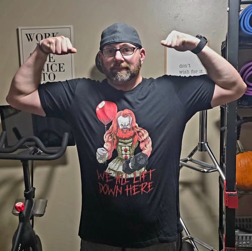 Customer photo review of We All Lift Down Here (Pennywise) T-Shirt