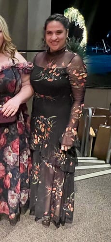 Customer photo review of Black 1930s Floral Mesh Ruffle Maxi Dress