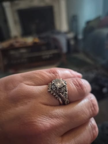 Customer photo review of Vintage Clusters Halo Moissanite Split Shank Pave Engagement Ring