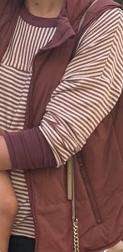 Customer photo review of Two Directional Stripe Solid Trim Tee