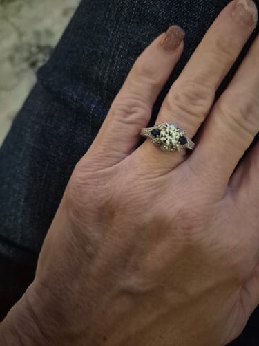 Kelly C. review of Vintage Halo Moissanite With Sapphire Milgrain Engagement Ring image 1 out of 1